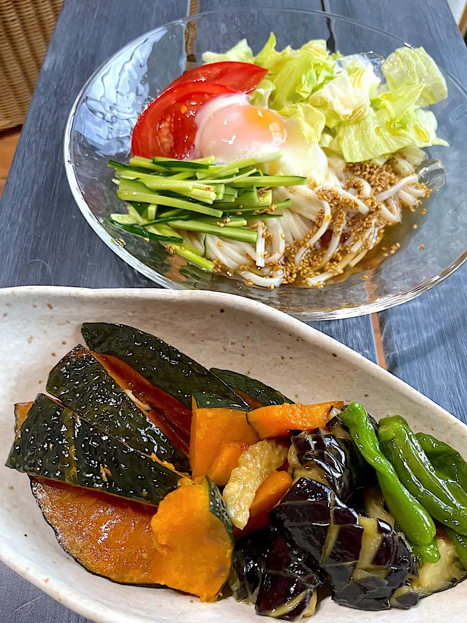 サラダうどんと夏野菜の揚げ浸し|hiroさん