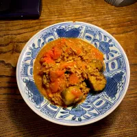 Snapdishの料理写真:蒸し焼きナスとトマトのカレー風味|Moray74さん