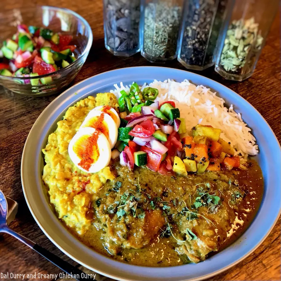 レンズ豆のカレーと手羽先クリーミーチキンカレーのあいがけ（スパイスカレー）|moonbeamsさん