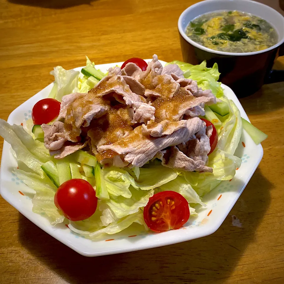 豚肉のおろし冷やシャブと、卵スープ|もえさん