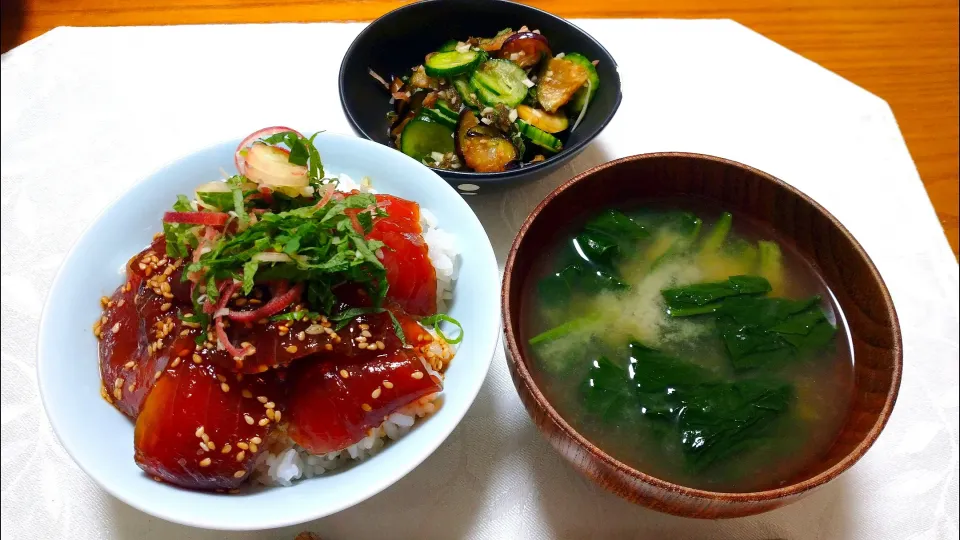 7/5の夕食
マグロの漬け丼
ほうれん草のお味噌汁
山形のだし|卯月さん