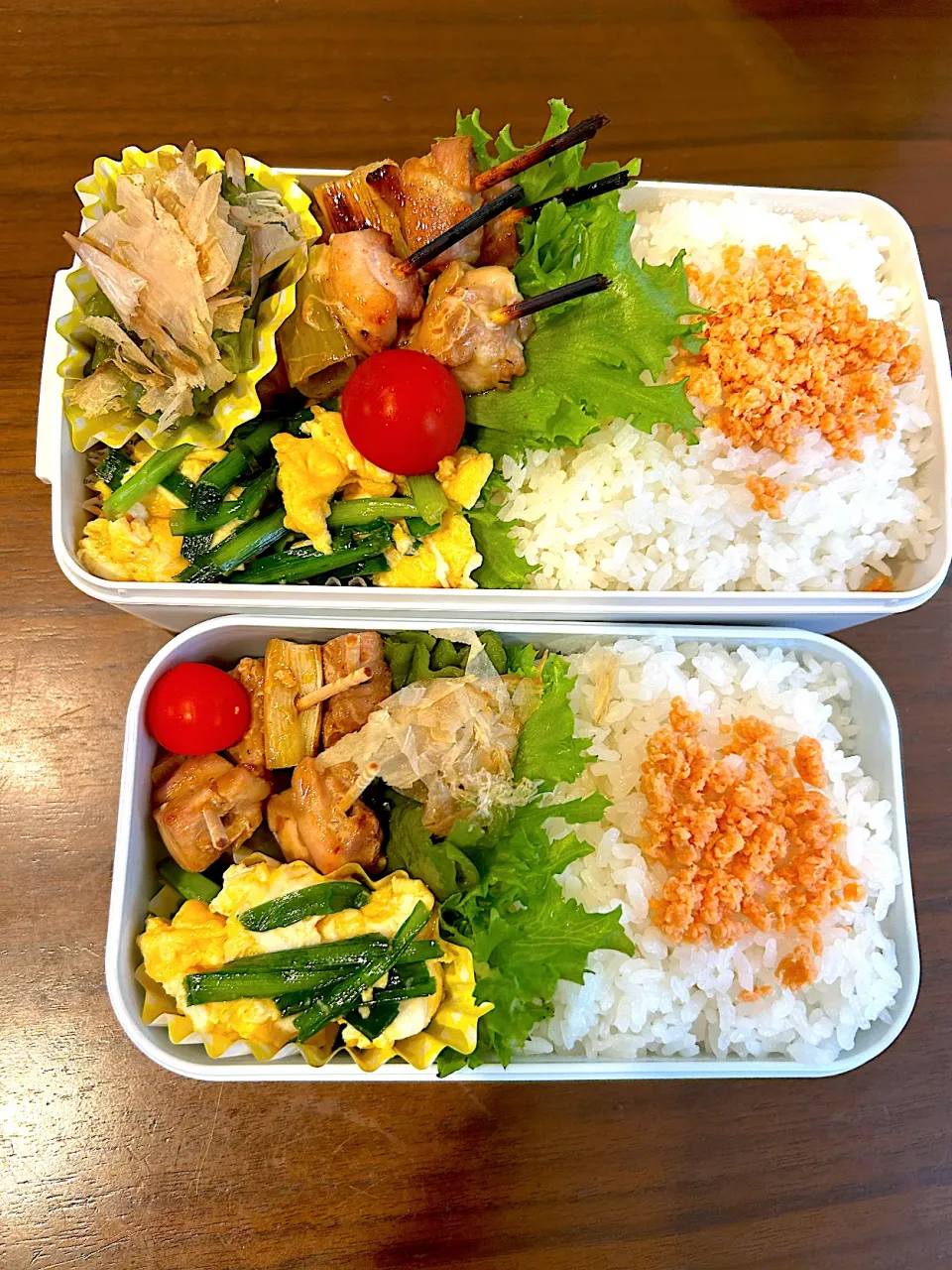 Snapdishの料理写真:焼き鳥お弁当　デザートはオレンジ🍊|immayuyuさん