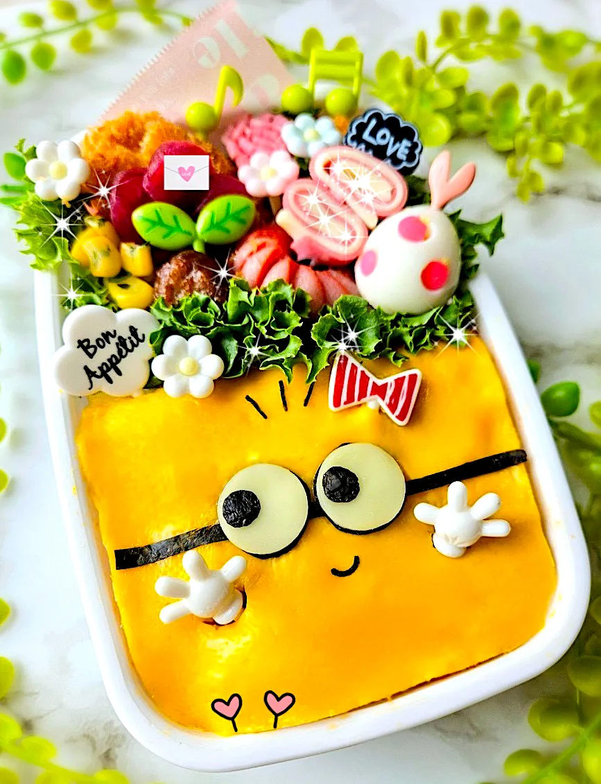 小学生お孫ﾁｬﾝ‪‪へのお弁当💕  ミニオンʕʘ̅͜ʘ̅ʔｵﾑﾗｲｽ💛  ｵﾑﾗｲｽが大好きなお孫ﾁｬﾝ2号⸝⸝‪⸝♡|mamacoさん