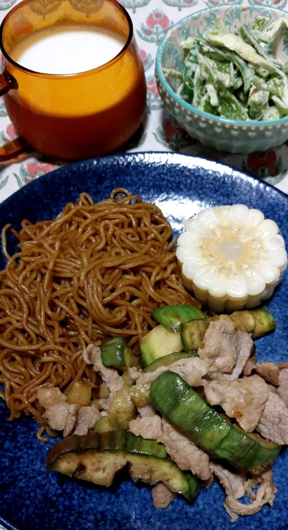 なす炒め＆麺だけ焼きそば|きつねさん