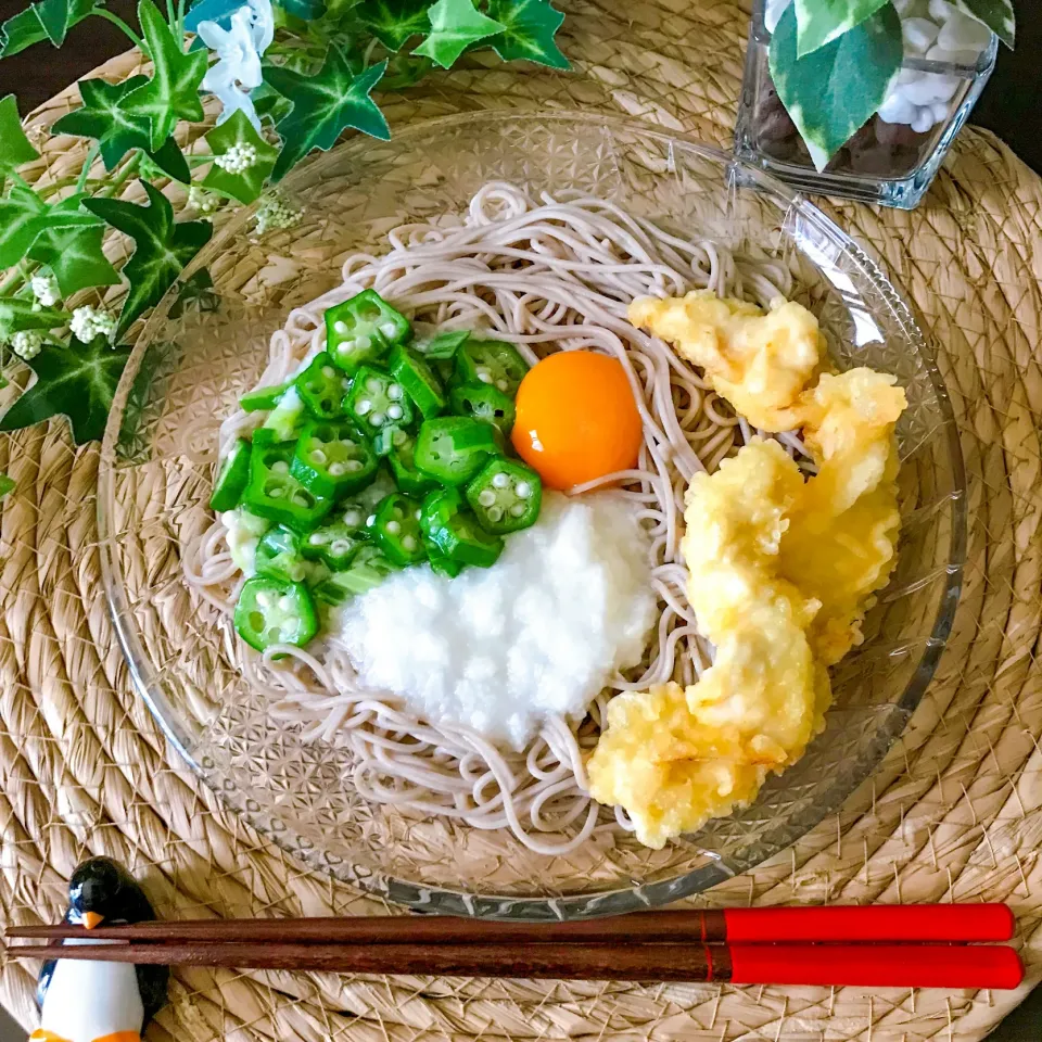 Snapdishの料理写真:ねばとろ鶏天ぶっかけそば|ハマーさん