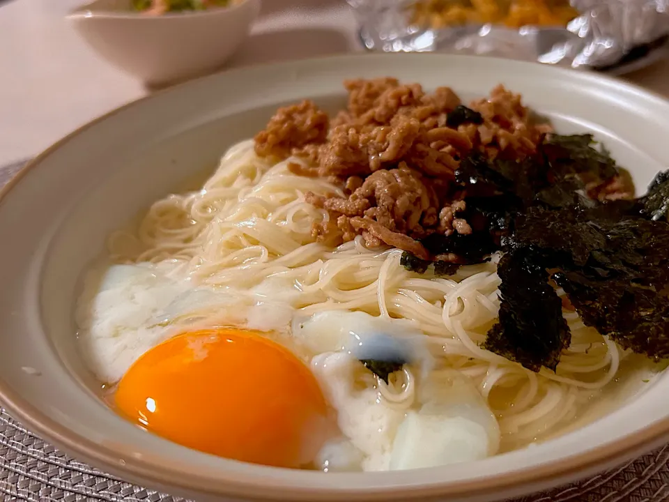 鶏だしひき肉まぜそうめん|pϋϋ.さん