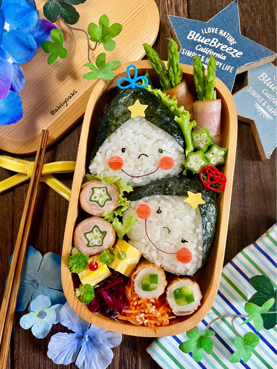 Snapdishの料理写真:七夕おにぎり弁当|Akiyoෆ¨̮⑅さん