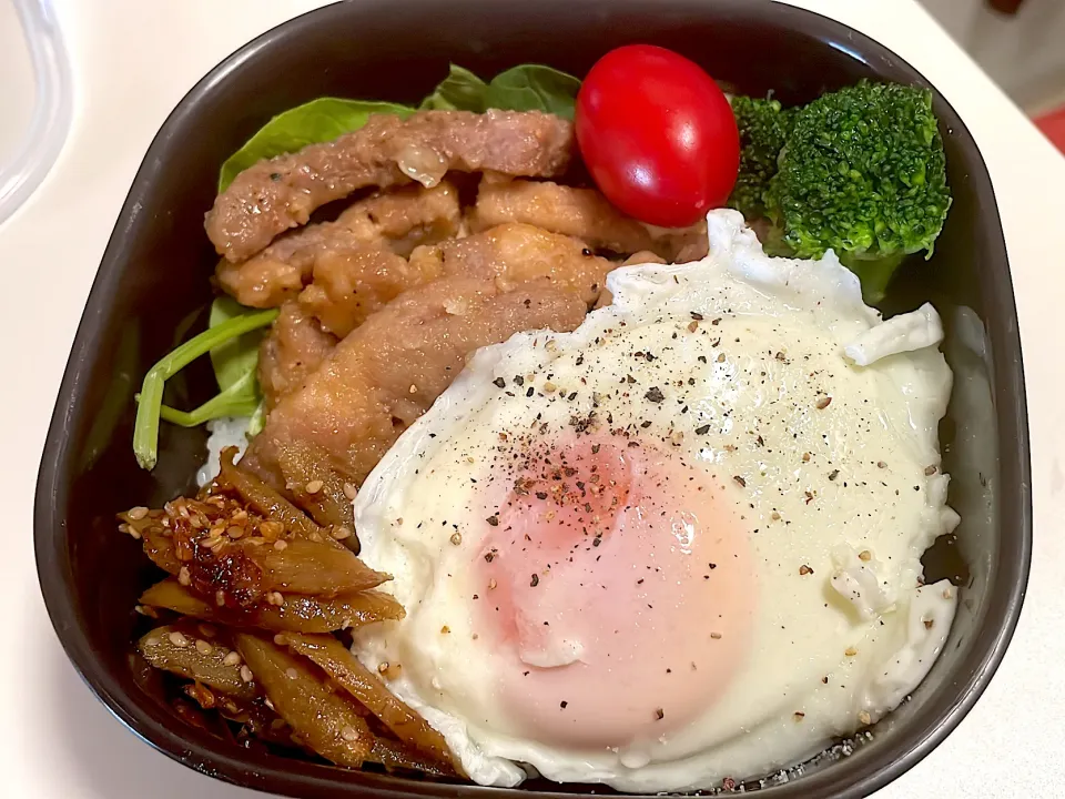 トンテキ丼　きんぴら　目玉焼き|senaさん