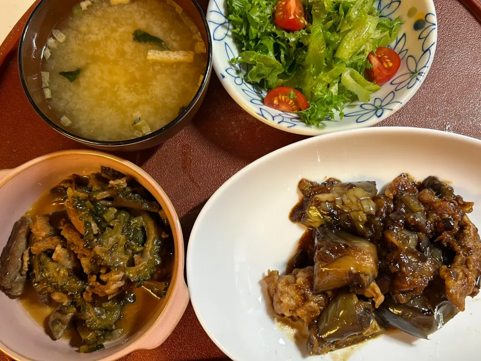 ゴーヤチャンプル　茄子の味噌炒め|バジルママさん