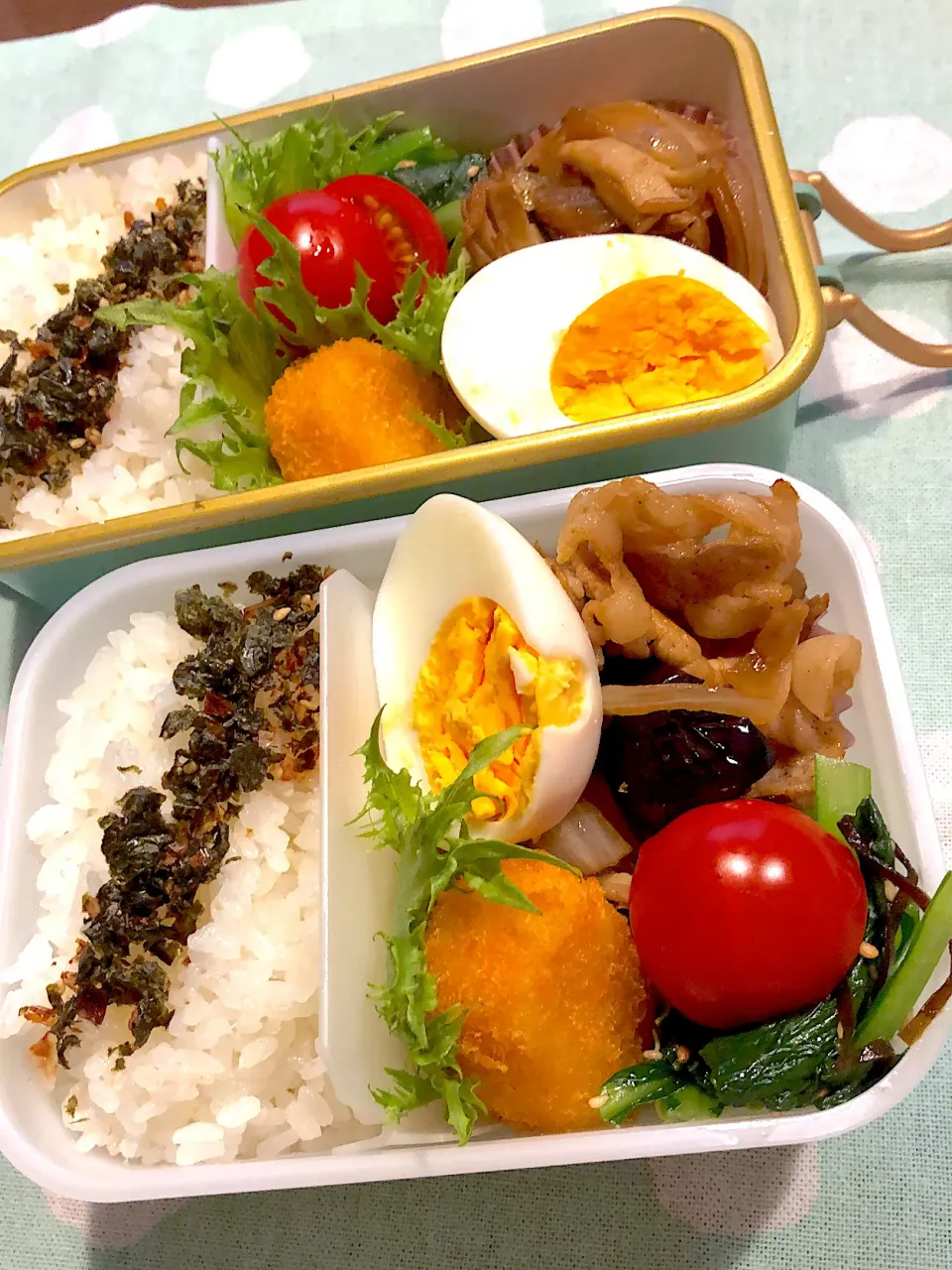 Snapdishの料理写真:2024.7.9  ＊今日のお弁当＊豚こまのバタポン炒め♪♪|rinrin*mama*さん