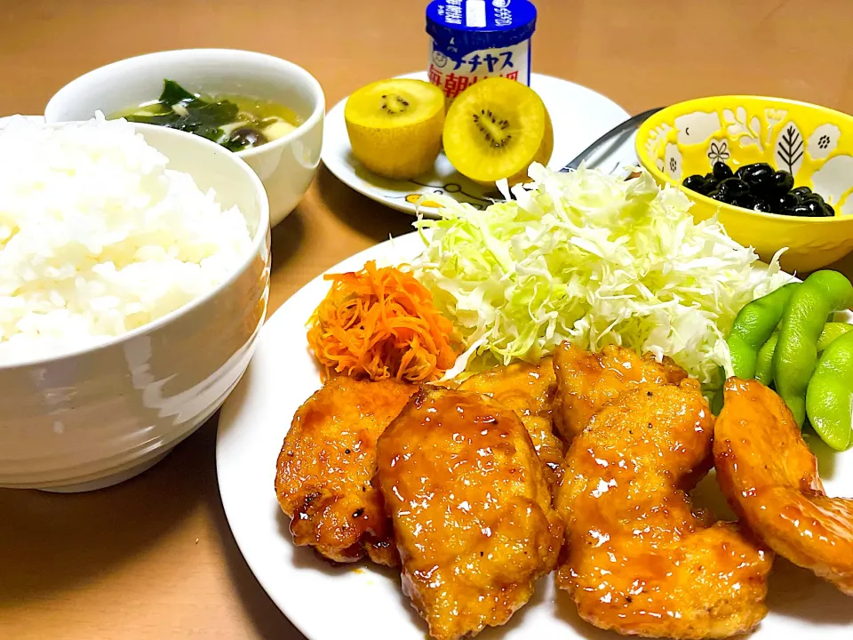 中1男子夕食 鶏ムネ甘辛チキン|さくらんぼさん