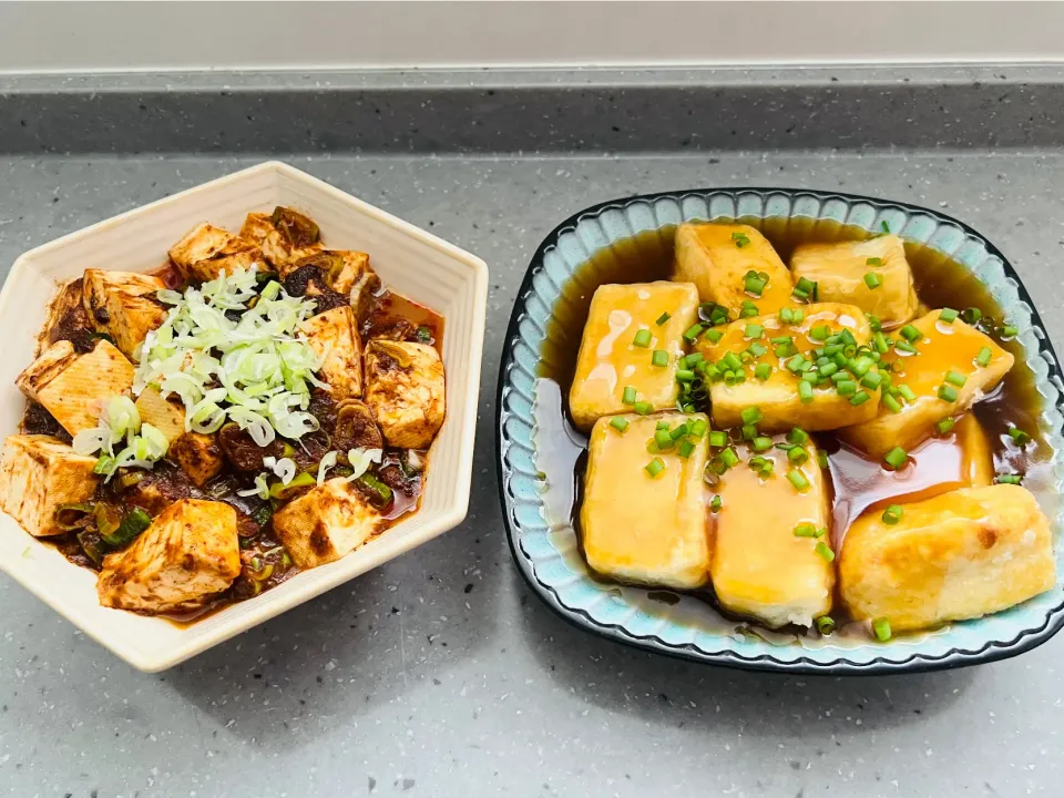 Snapdishの料理写真:「息子めし　麻婆豆腐と揚げ出し豆腐」|バシュランさん