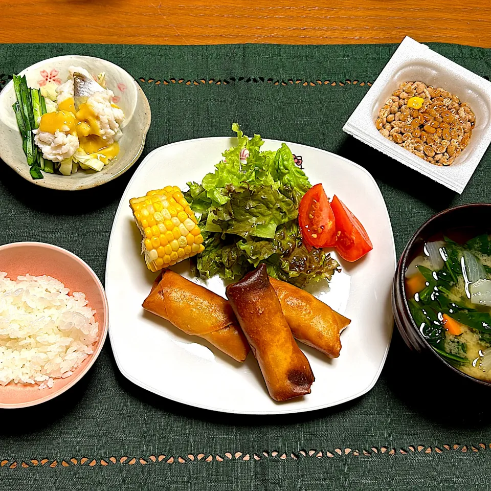 春巻きと鱧の辛子酢味噌和えの夕食😋|柚子きりかさん