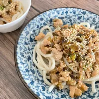 Snapdishの料理写真:採れたてナスと豚肉のっけ冷やしうどん|sayuri*さん