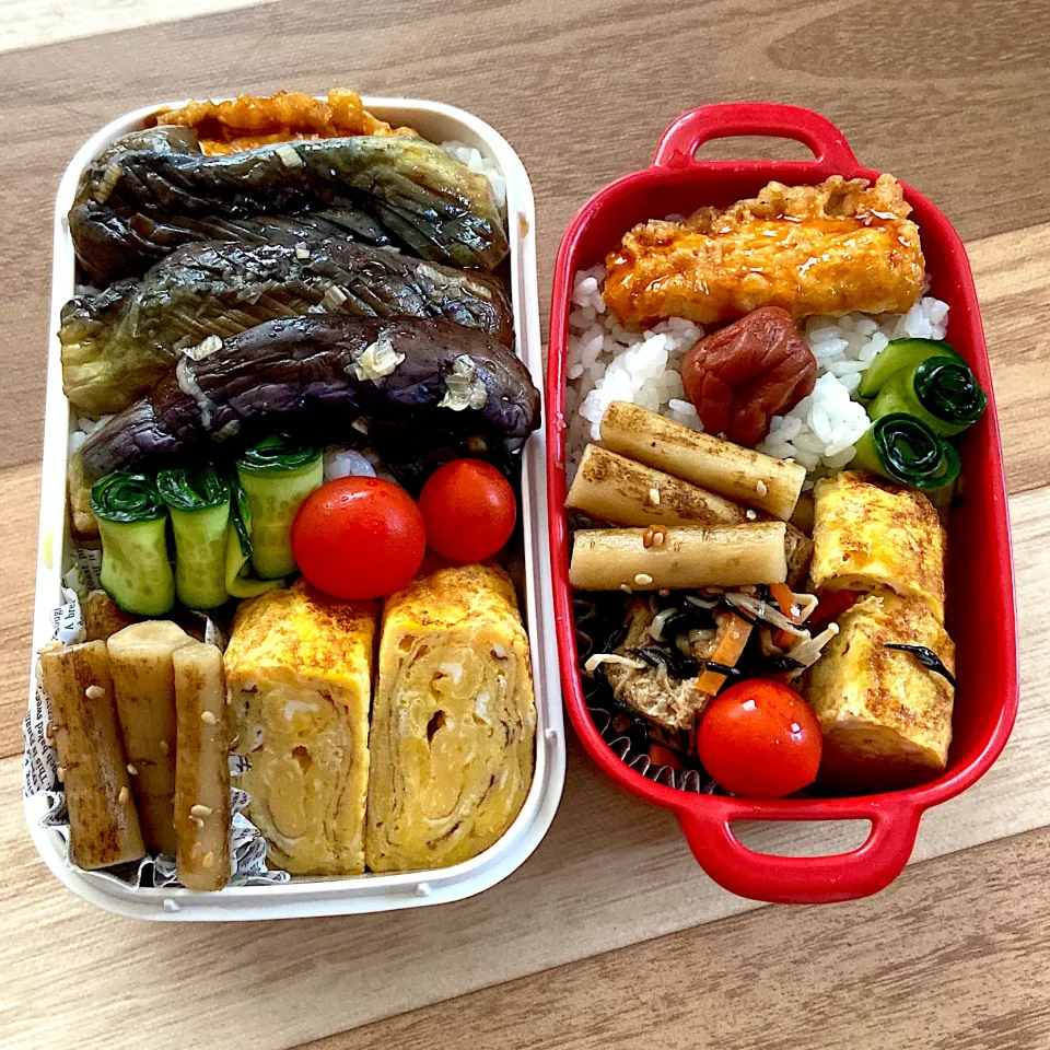 お弁当　主人の夏のお弁当には揚げ浸し茄子必須です|renharuruさん