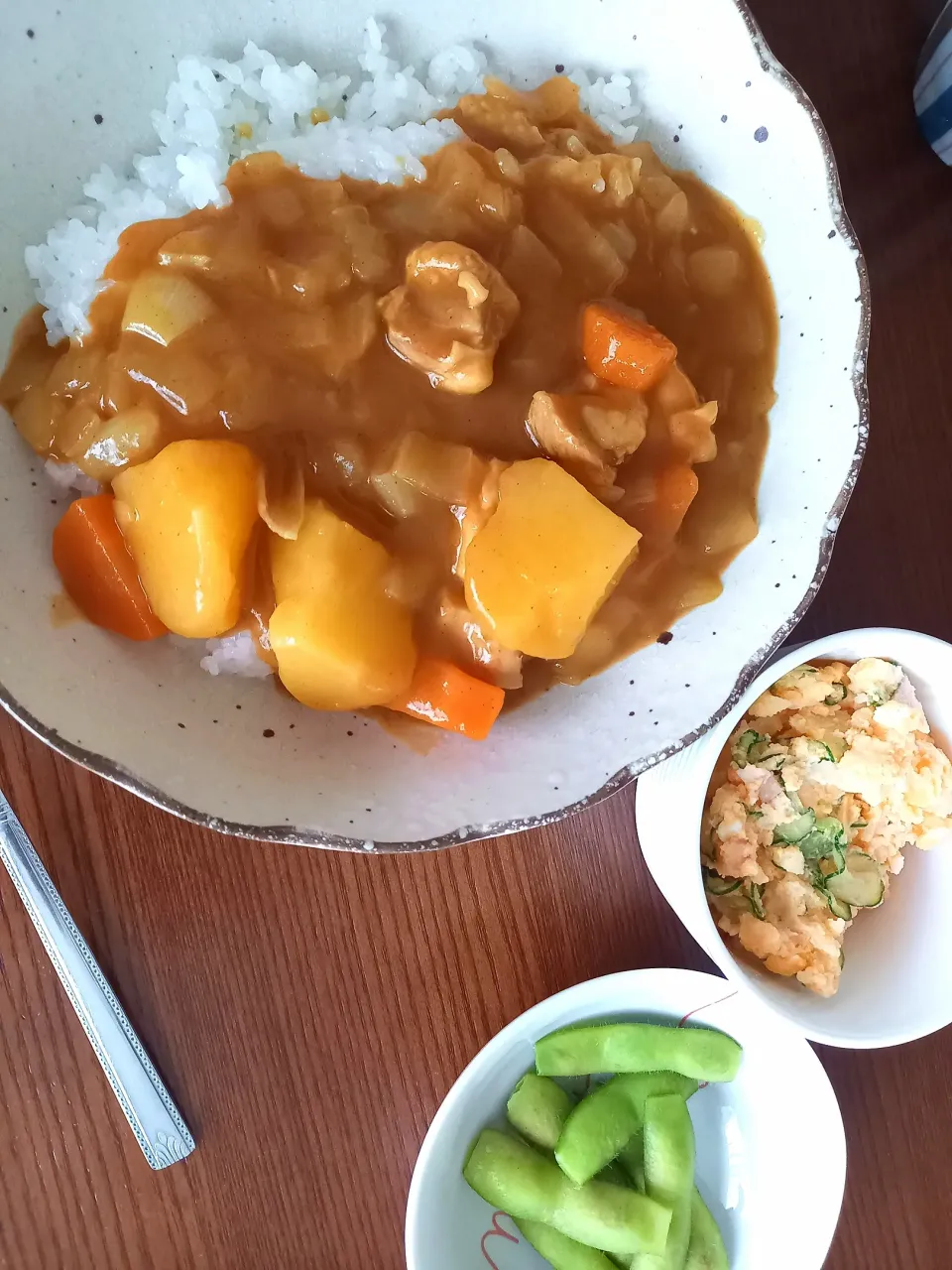 カレー　ポテトサラダ　枝豆|🍏りんご🍎さん