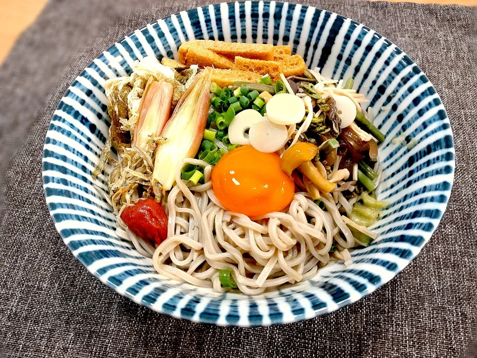 十割蕎麦（冷）ぶっかけ☺️自分の朝兼昼ごはん|みりさん