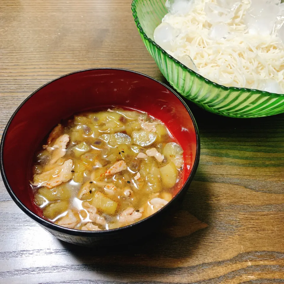 豚肉となすの漬け汁そうめん|さくらんぼさん