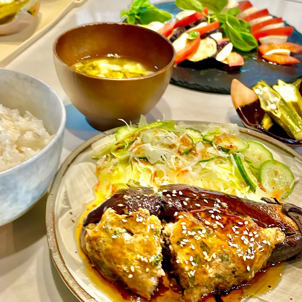 なすの肉詰めの甘酢あんかけ。他。|ぎんさん