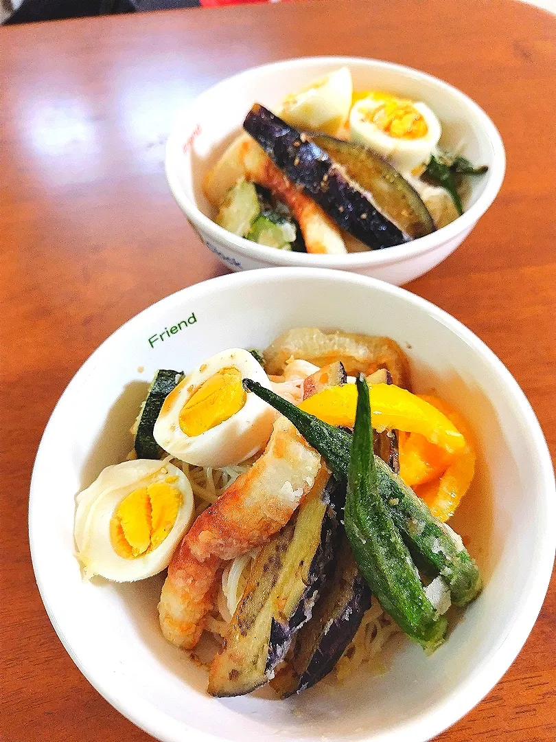 Snapdishの料理写真:揚げ夏野菜のせ素麺|裕子さん