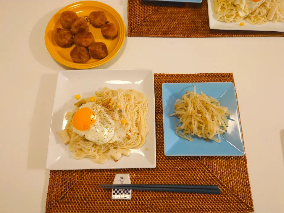 今日の夕食　塩麹そうめんミーゴレン、もやしナムル|pinknari🐰🌈さん