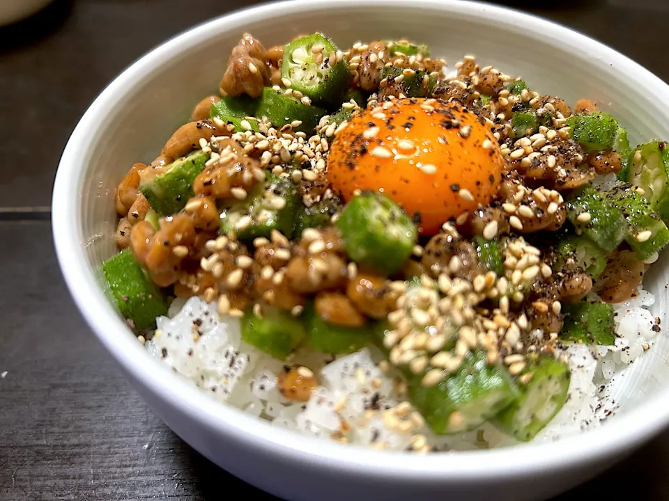 塩で食べるオクラ納豆ごはん|ハルさん