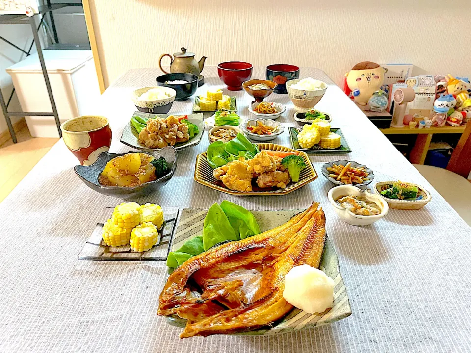 ホッケの干物と唐揚げと冬瓜の煮物など|ゆかりさん