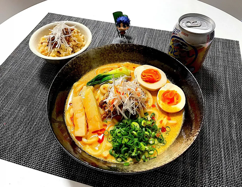 白ゴマ豆乳担々うどん＆新生姜の肉味噌ご飯|アルティッチョさん