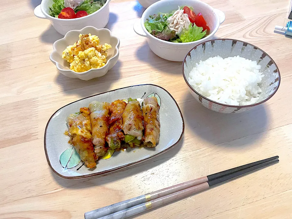 晩ご飯 肉巻きピーマン|プリンさん