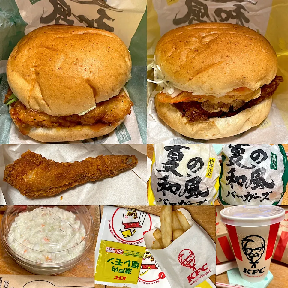 海老塩チキンバーガー🍔　チキン南蛮フィレバーガー🍔　夏みかんレモネードソーダ🥤　フリフリポテト🍟瀬戸内レモン🍋　レッドホットチキン🍗　コールスロー🥗|るみおんさん