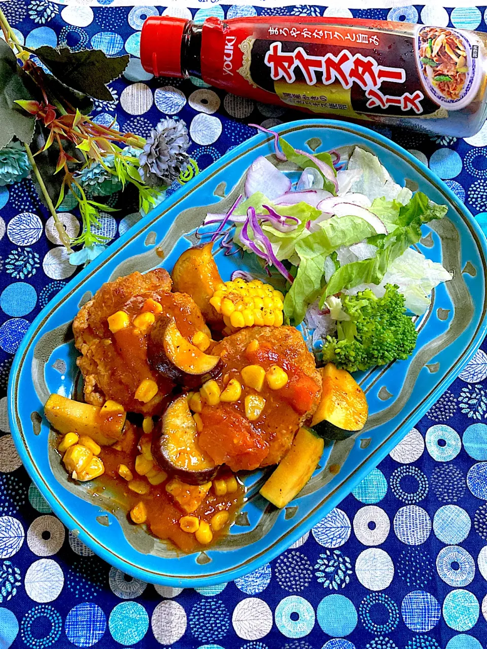 ハンバーグと夏野菜のトマト煮🍅|ringonamaさん