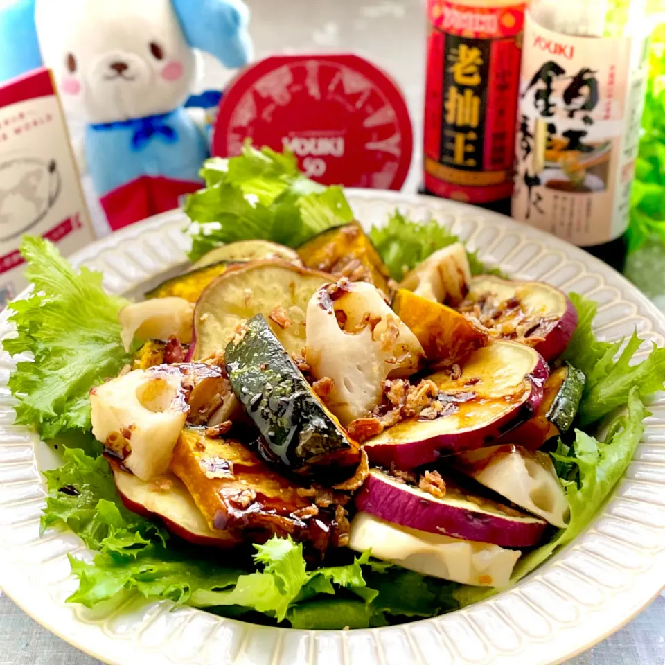 Snapdishの料理写真:ユウキ食品さん50周年おめでとうございます㊗️野菜のグリル黒酢餡ドレッシング|sucreroomさん