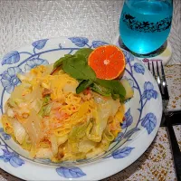 Snapdishの料理写真:伊予柑そうめんのカルボナーラ風|sumireさん