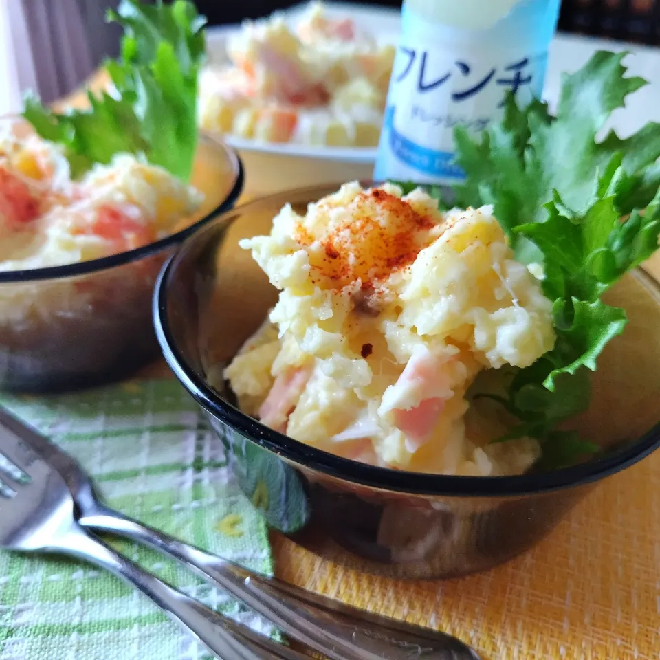 フレンチドレッシングで下味をつけるポテトサラダ|ポトスさん