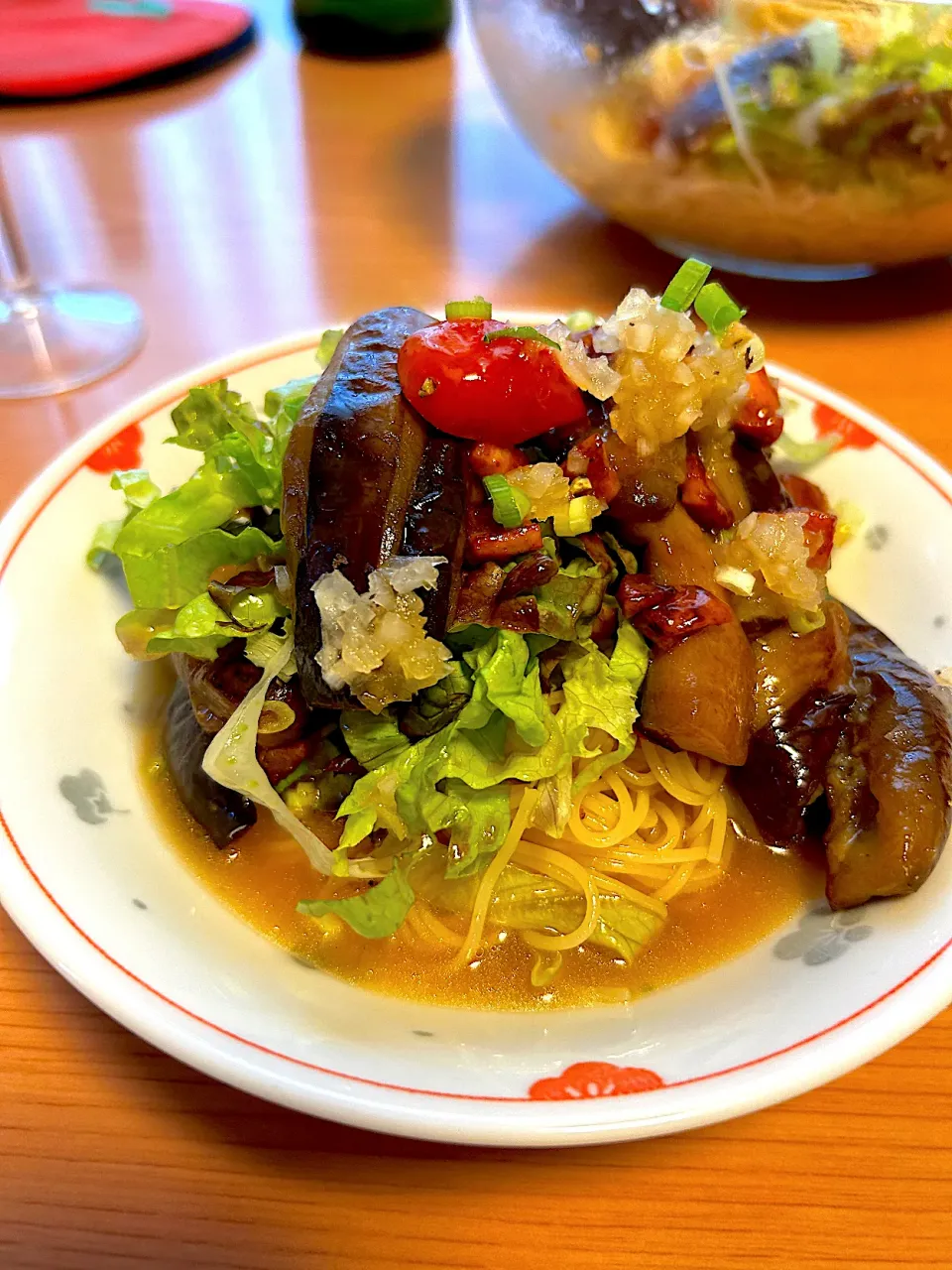 Snapdishの料理写真:♯揚げ茄子とトマトの冷製和風パスタ🍝|ペコちゃんさん