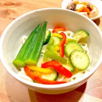 Snapdishの料理写真:野菜の煮浸しで冷やしうどん|yuu.さん