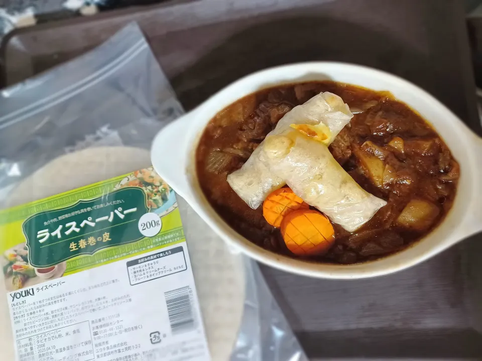 Snapdishの料理写真:めちゃくちゃハマってるユウキ食品さんのライスペーパーでポテト巻き😍|ぽんすけさん