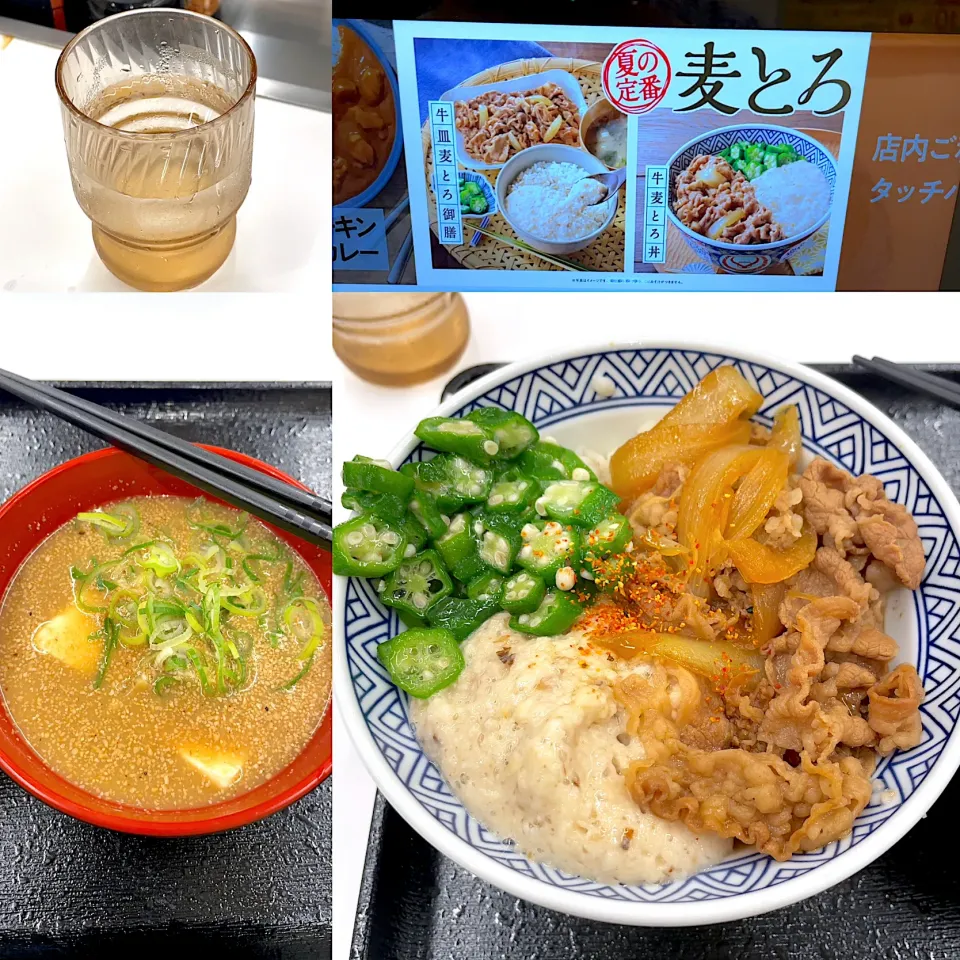 Snapdishの料理写真:牛麦とろ丼　並　　冷汁|るみおんさん