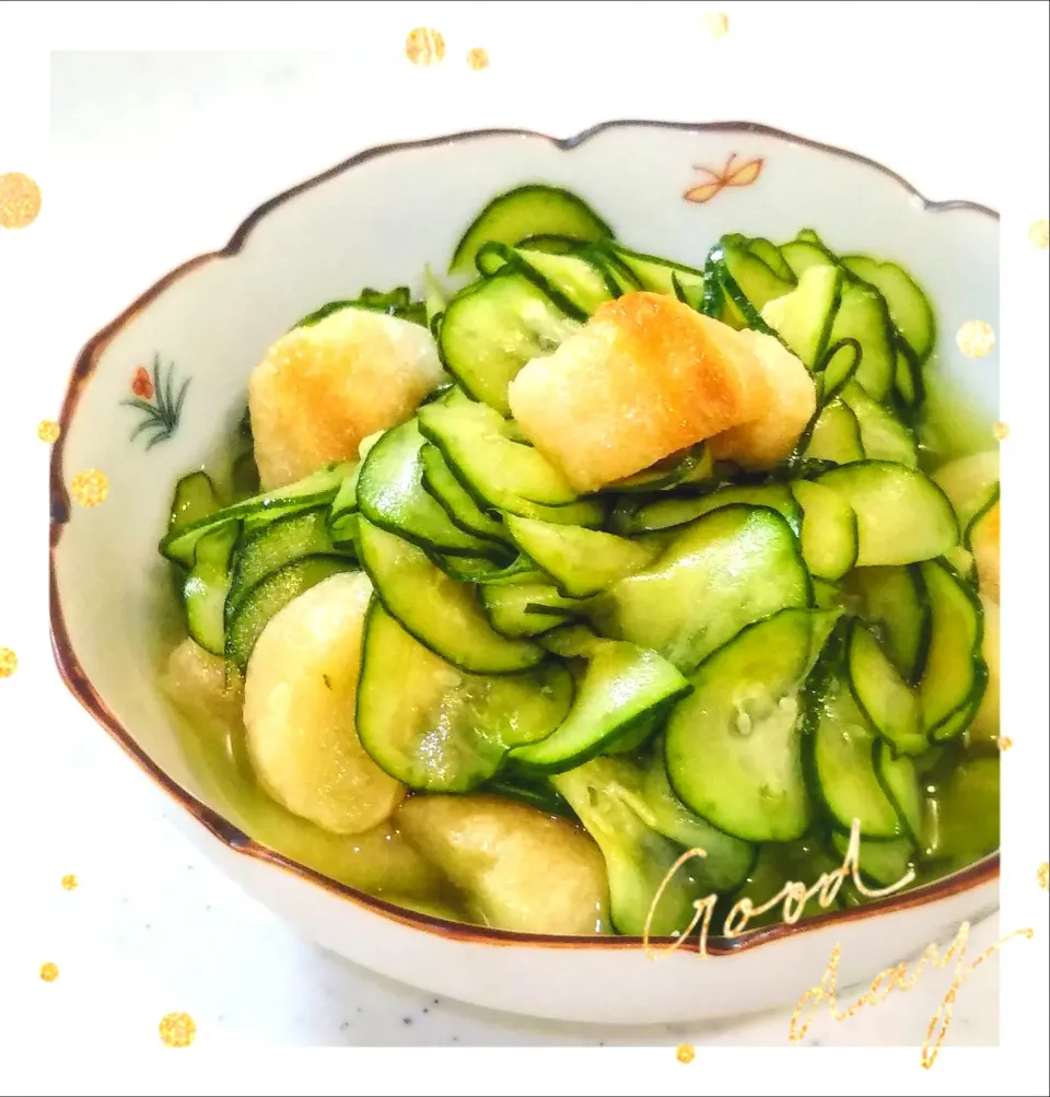 のもダン畑👴キュウリと焼麩の酢の物🥒💛|のもさん(๑´ڡ`๑)さん