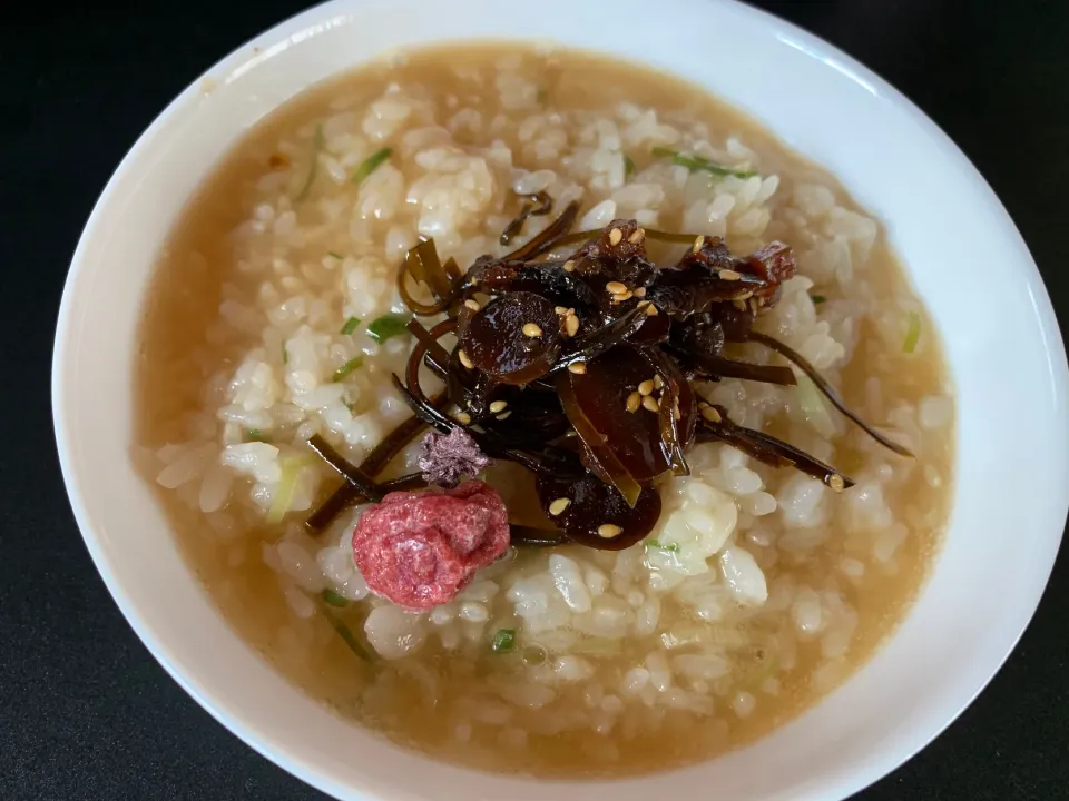 フジッコうま辛生昆布のオイスターソースおかゆ|そらまめさん