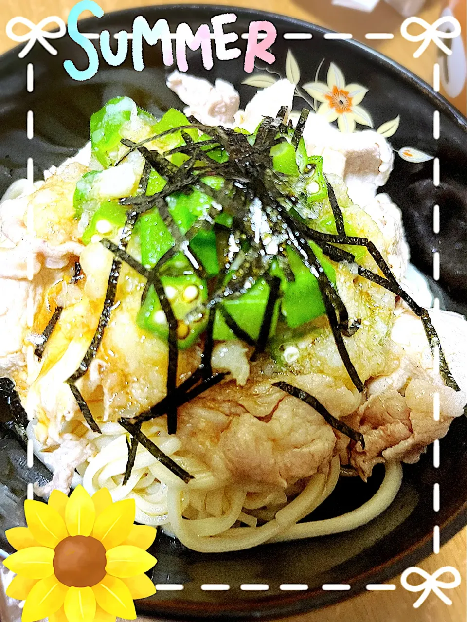 冷しゃぶ豚おろしオクラうどん◥█̆̈◤࿉∥|miiina・＊・さん