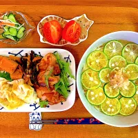 すだち素麺とローズマリーチキンの献立