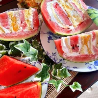 Snapdishの料理写真:スイカケーキ🍉|のんびりくまさん