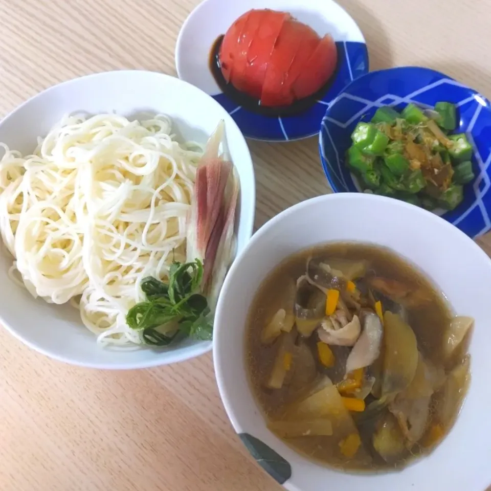 豚バラとなすのつけそうめん
オクラおかか和え
冷やしトマト|ちゃいさん