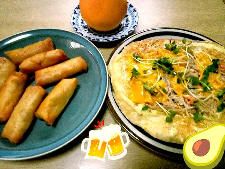 春巻き。ごぼうピザパン。果物。|りささん