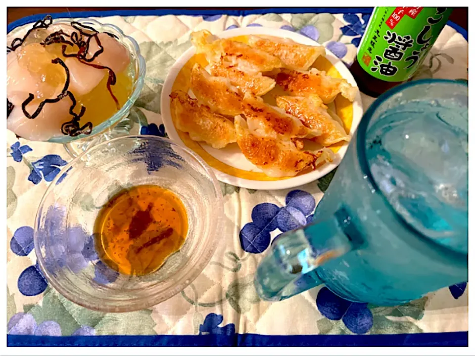 ホタテのコンソメジュレ和風＆海老🦐餃子🥟in青こしょう醤油マシマシ♪|ワイントンさん