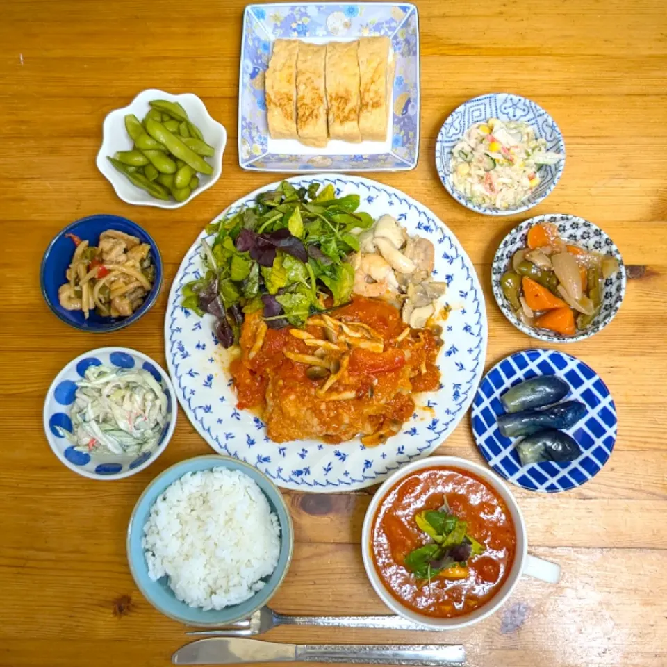 晩ごはん🍴チキンのトマト煮込み🍅|まゆめろさん