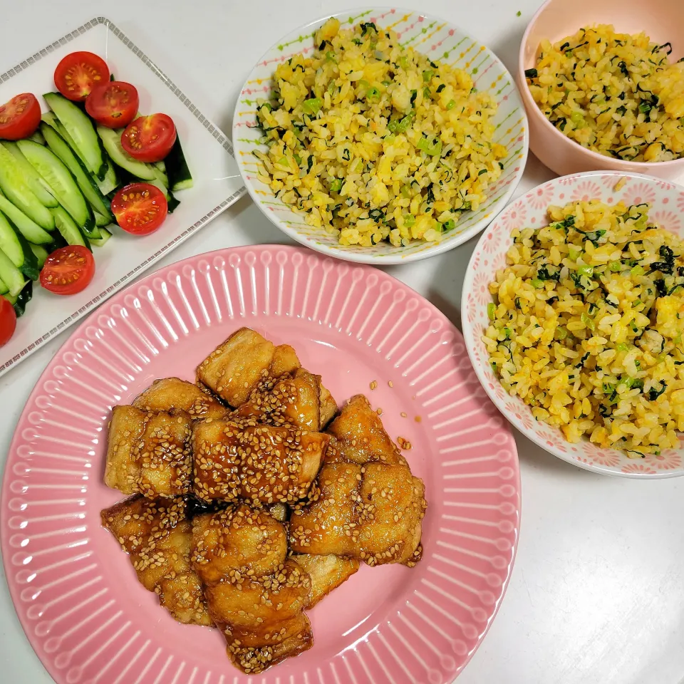 サバのゴマ照り焼きと小松菜のチャーハン|waiwaiさん