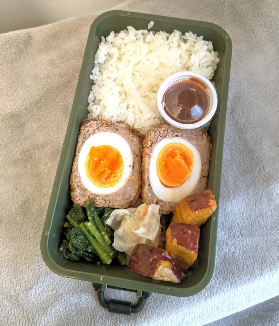 スコッチエッグ弁当🌷|きゅーさん