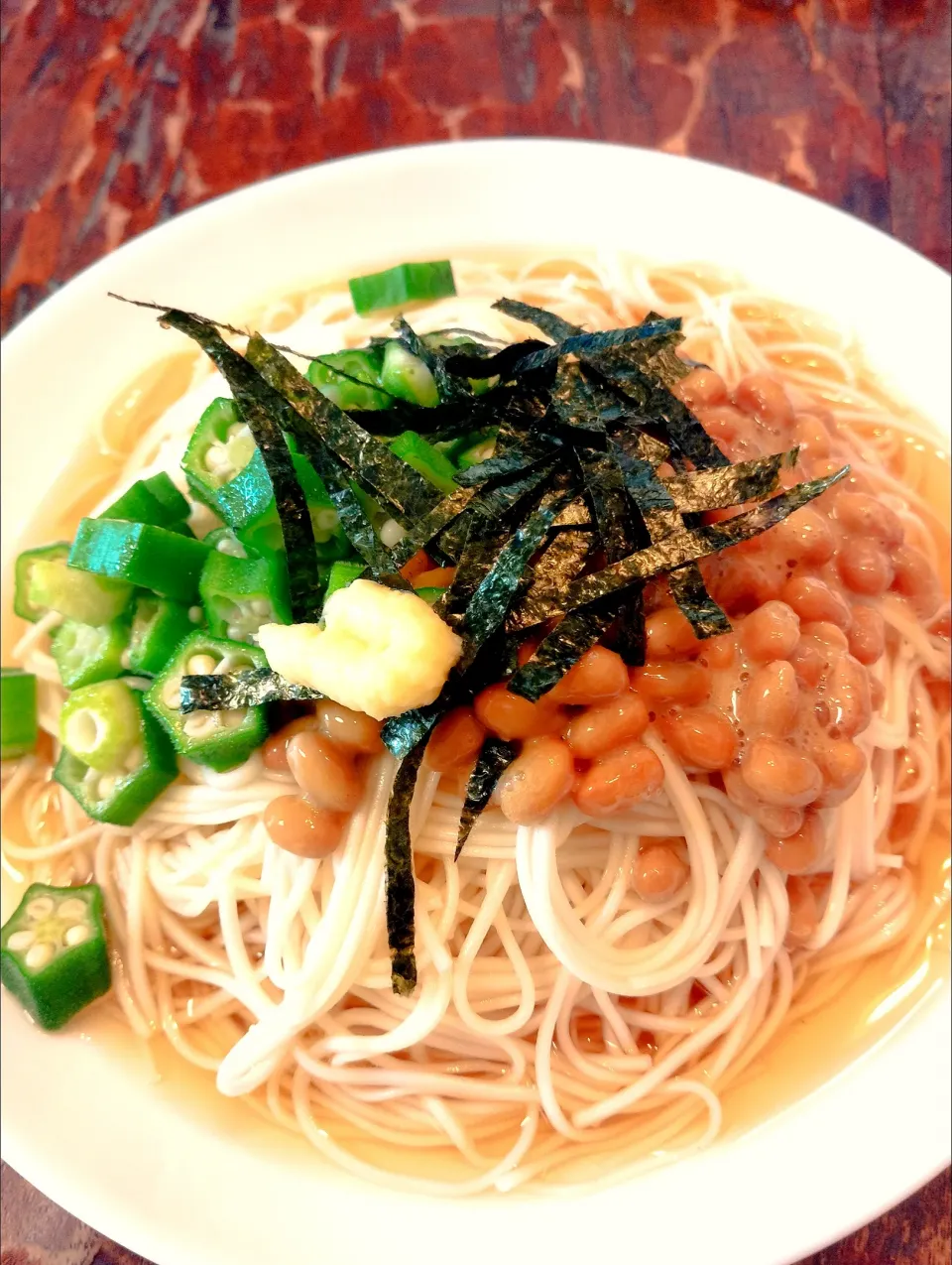 Snapdishの料理写真:納豆オクラそうめん|あつさん